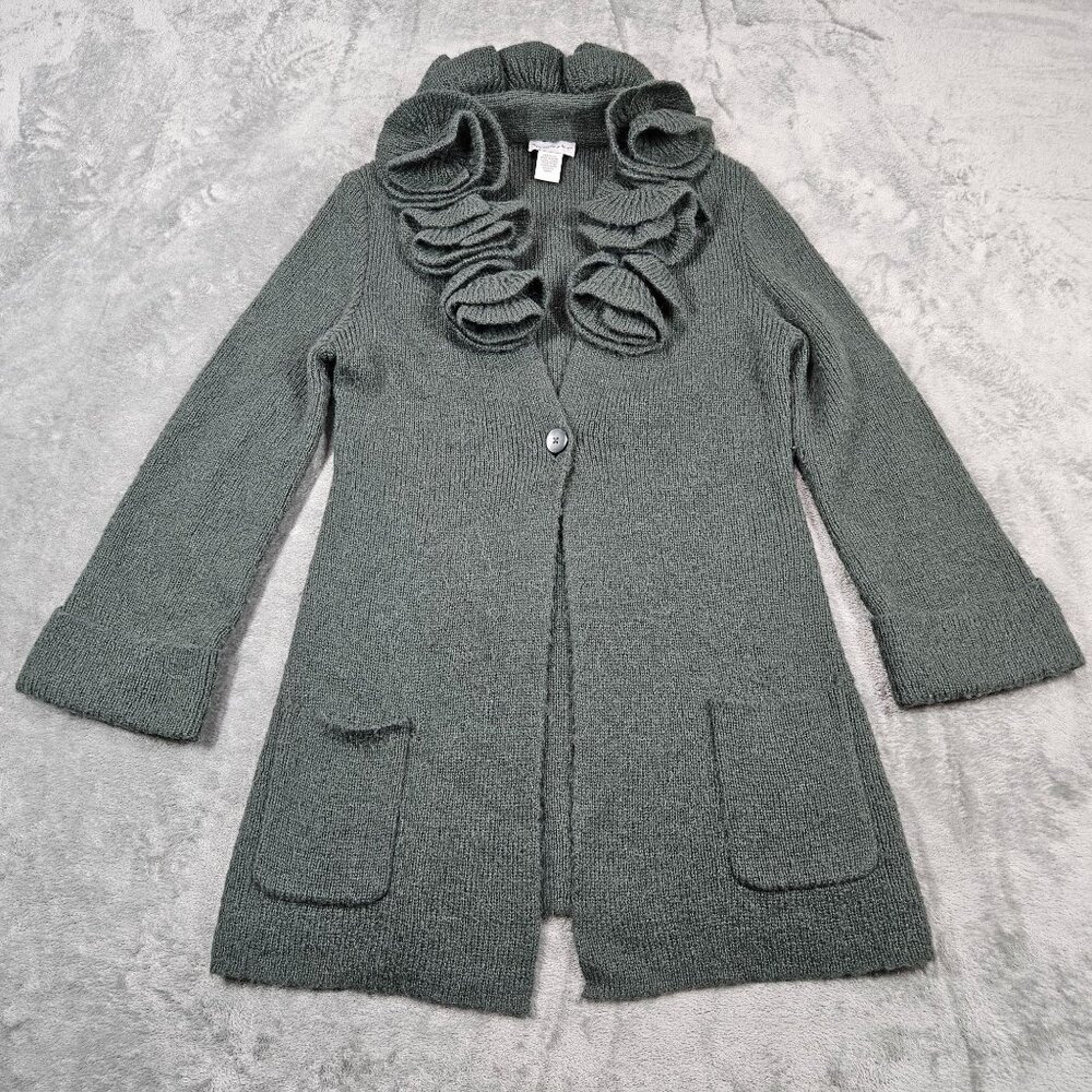 Soft Surroundings Cardigan Womens Small Green Alpaca Wool Blend Rosette Neck